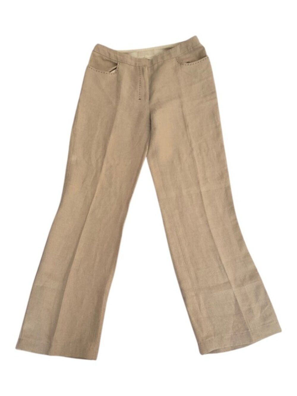 'S Max Mara Designer Beige 100% Linen Pants Trousers Made in Italy Size US 6